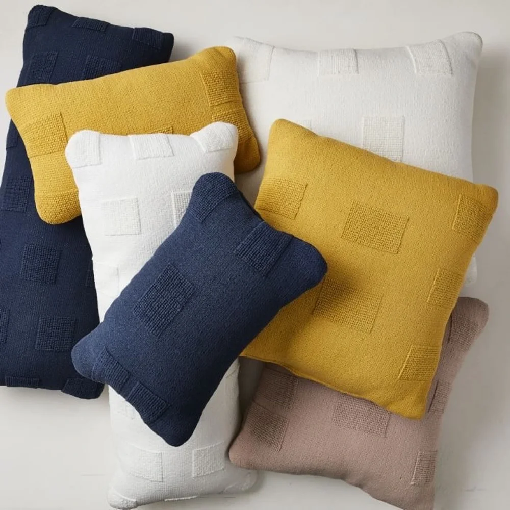 West Elm Tufted Grid Indoor/Outdoor Pillow, White, 12